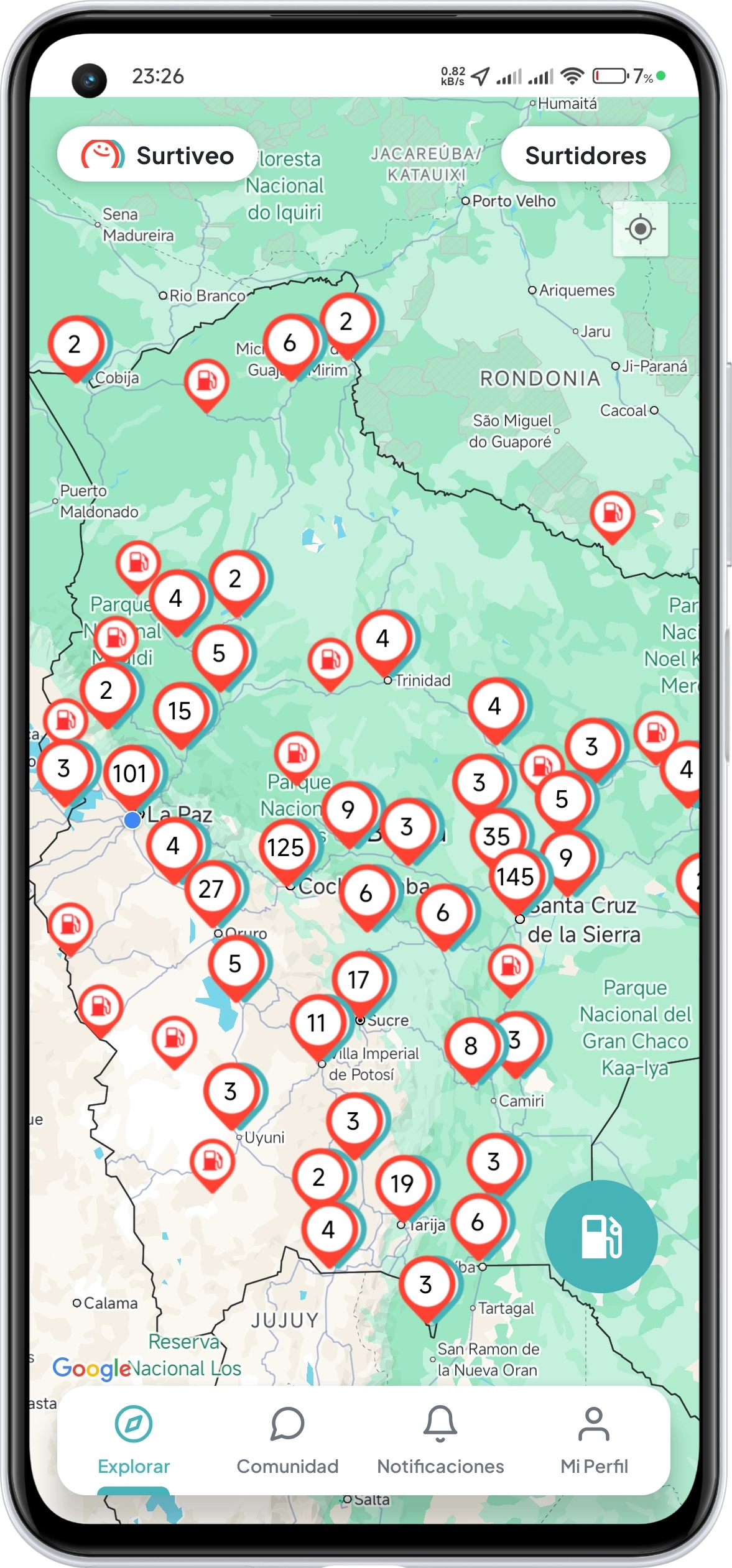 Mapa de surtidores