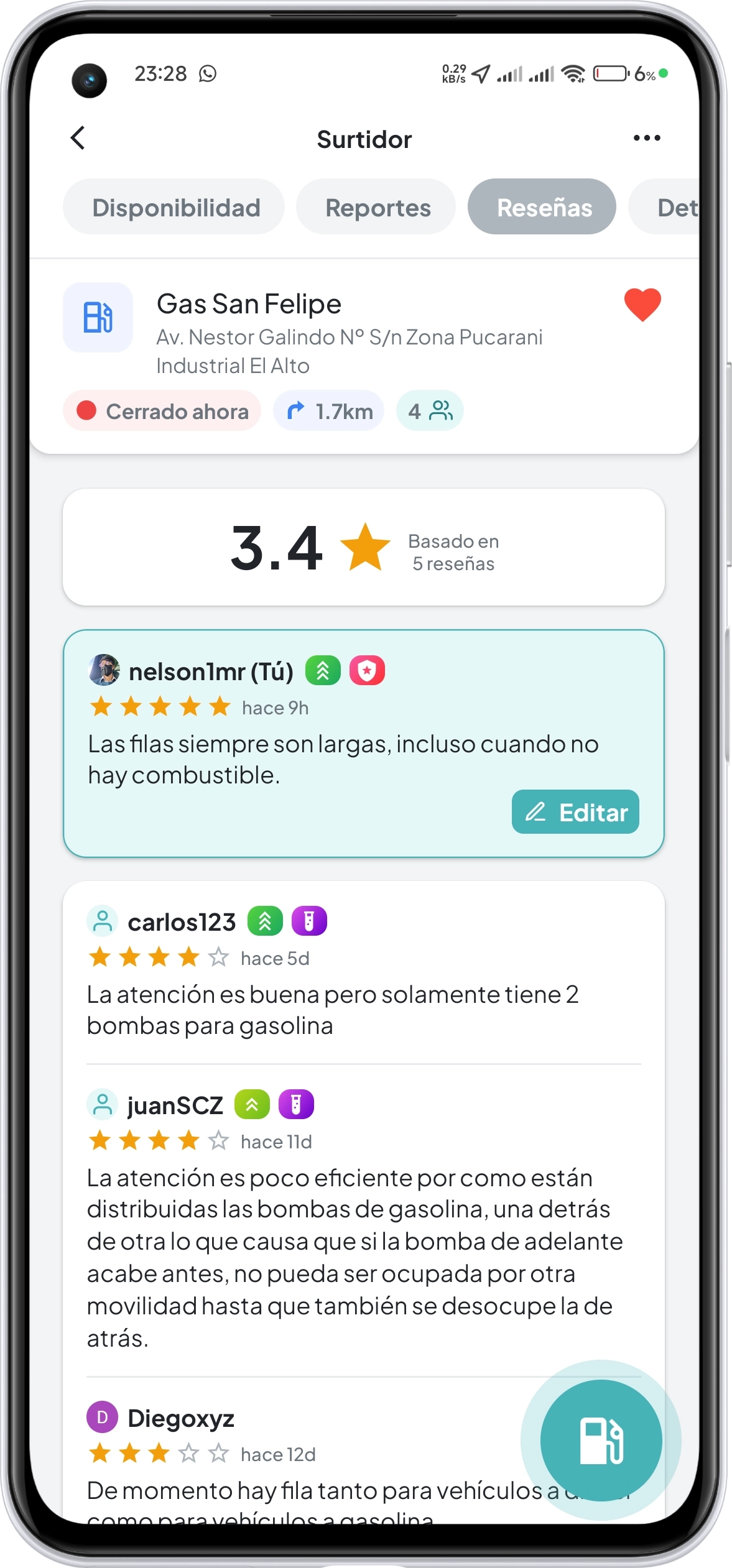 Reseñas de surtidores